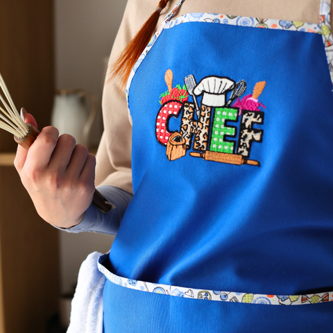 Chef Tasarım Mutfak Önlük Seti Denim Saks