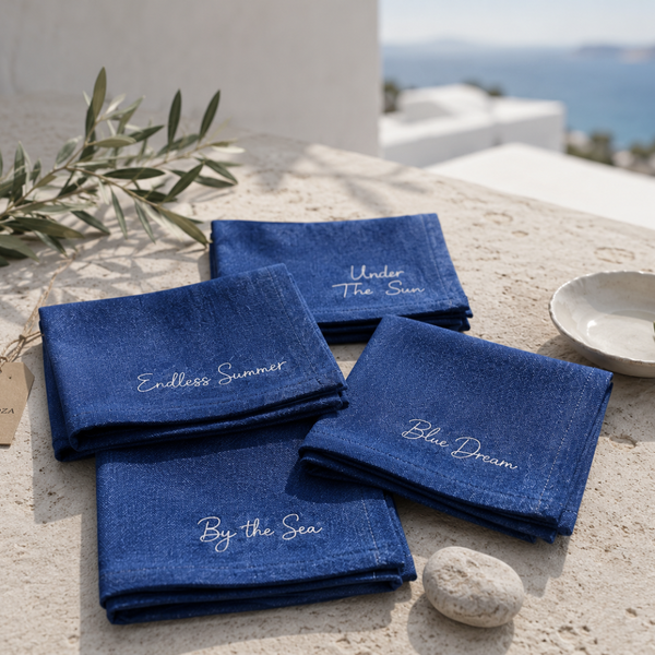 Azul Premium Kot Nakışlı Peçete Seti (4'lü Set)