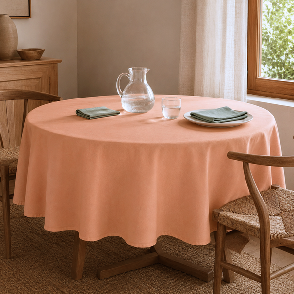 Genoa Woven Linen Stain Resistant Round Table Cloth White