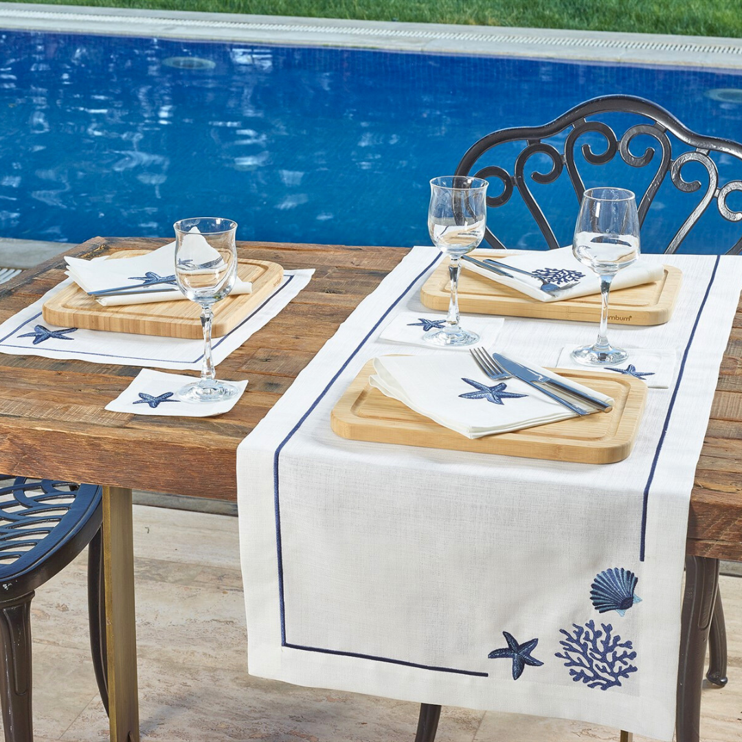 Sea Star Leke Tutmaz Keten Amerikan Servisi 30x50 cm Lacivert (2'li Set)