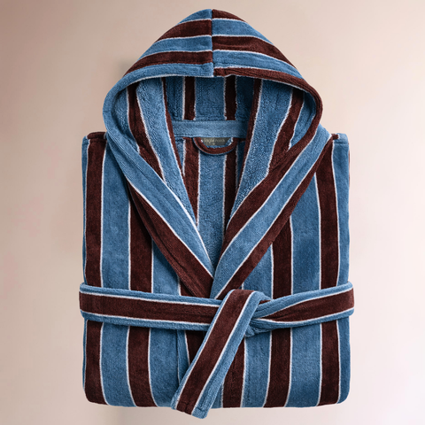 Stripe Premium 100% Cotton Men's Bathrobe Navy