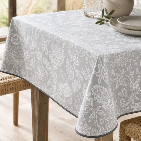 Check Woven Linen Stain Resistant Table Cloth Navy Blue