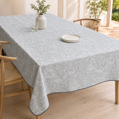 Check Woven Linen Stain Resistant Table Cloth Navy Blue