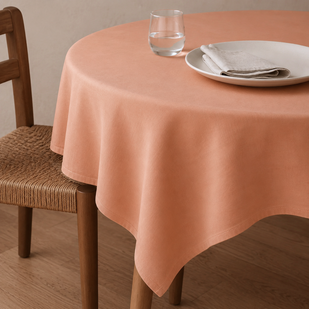 Genoa Woven Linen Stain Resistant Round Table Cloth White