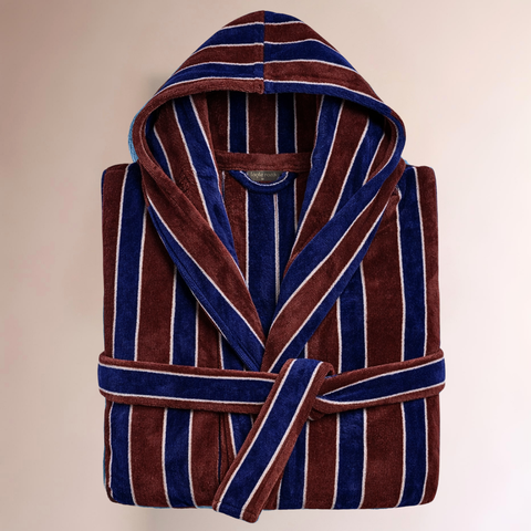 Stripe Premium 100% Cotton Men's Bathrobe Navy