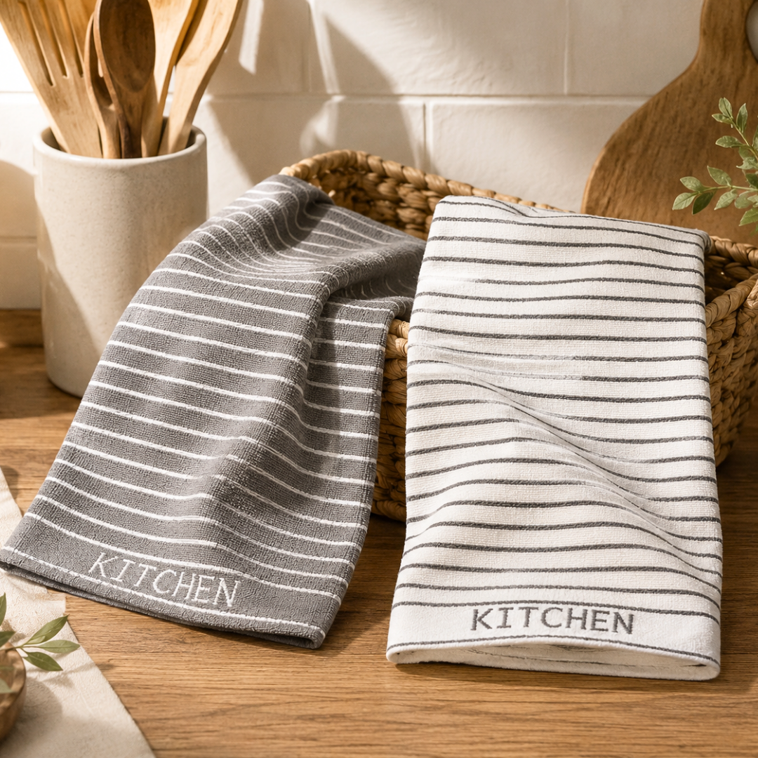 Kitchen Yüksek Su Emici Pamuk Mutfak Havlusu Gri (2'li Set)