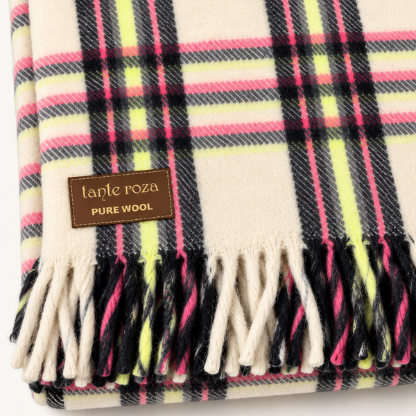 Woolmark Tartan Çift Kişilik Saf Yün Battaniye Yeşil