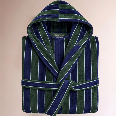 Stripe Premium 100% Cotton Men's Bathrobe Navy
