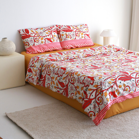 Sakura %100 Pamuk Çift Kişilik Nevresim Takımı 200x220 cm Safran