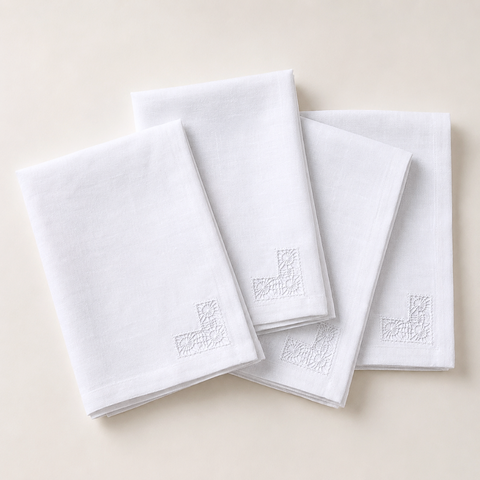 White Hole Embroidered Linen Napkin Set (Pack of 4)