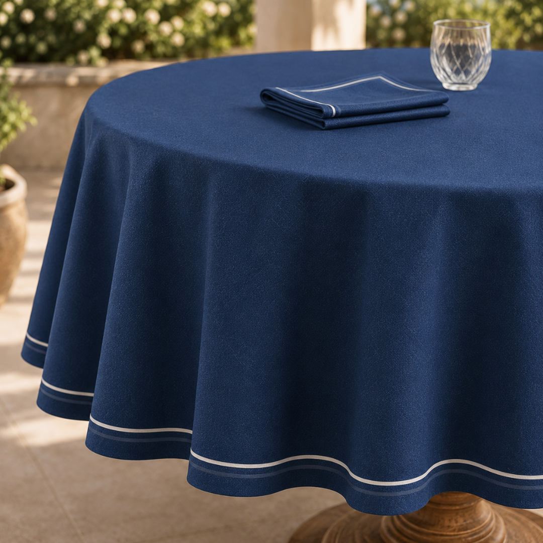 Genoa Woven Linen Stain Resistant Round Table Cloth White