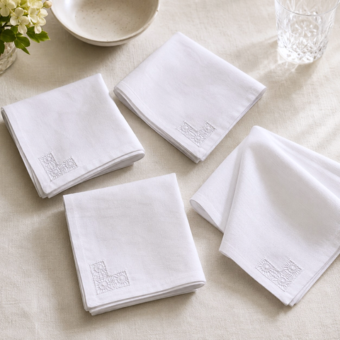White Hole Embroidered Linen Napkin Set (Pack of 4)