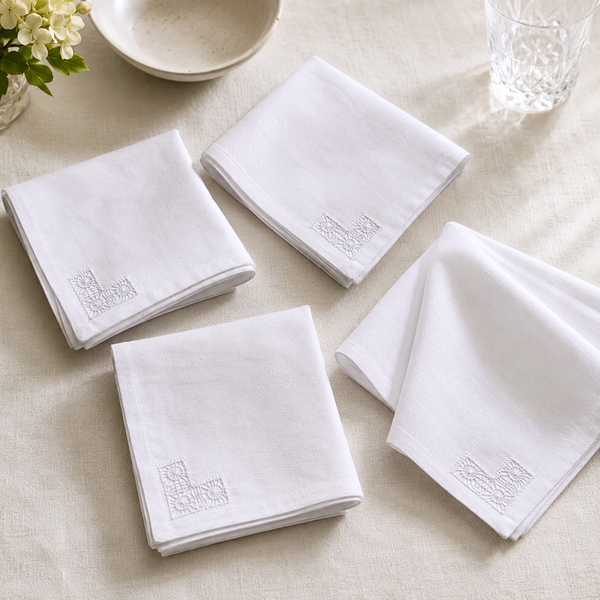 White Hole Embroidered Linen Napkin Set (Pack of 4)