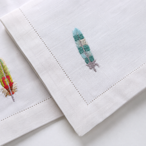 Birds Embroidered Linen Napkin Set 4-Pack)