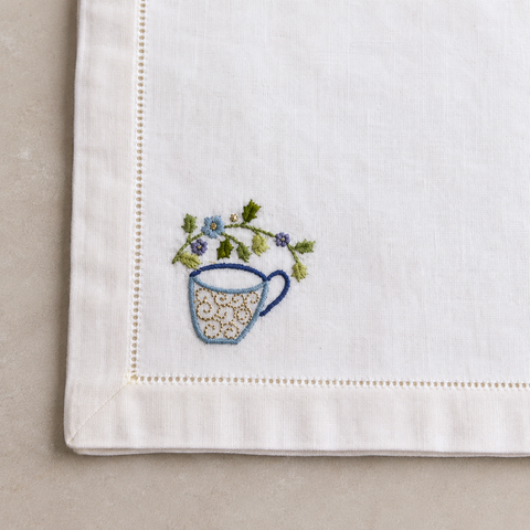 Teapot Embroidered Linen Napkin Set (Pack of 4)