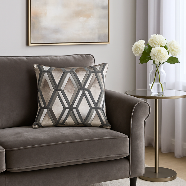 Geometric Patterned Velvet Throw Pillow Cover Mink 50x50 cm