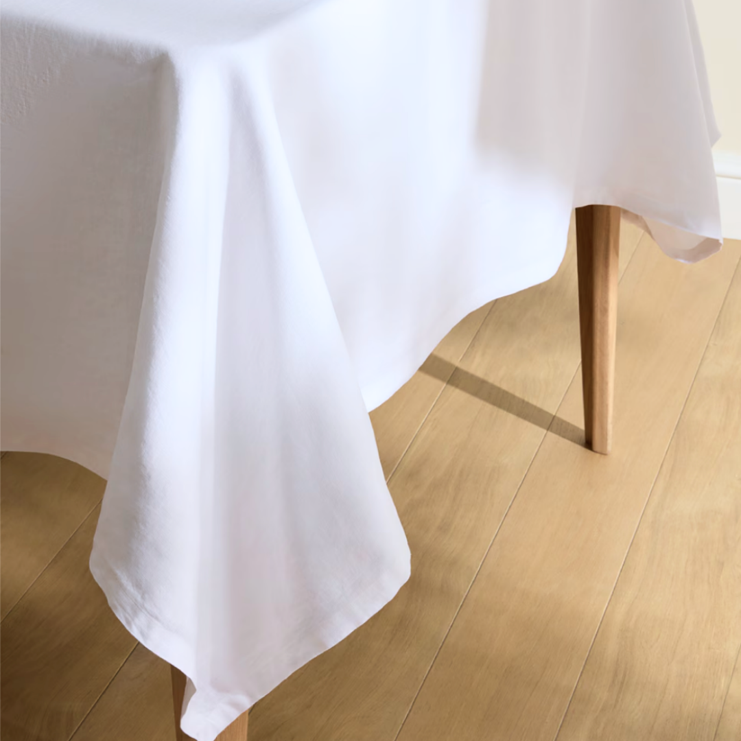 Genoa Woven Linen Stain Resistant Table Cloth White