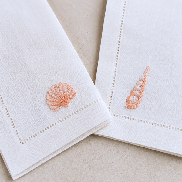 Shell Embroidered Linen Napkin Set (4 Pack)