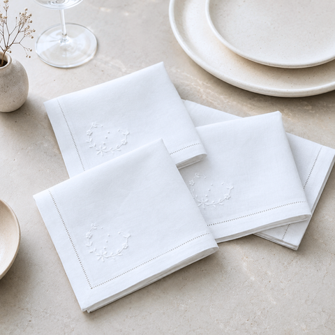 White Embroidered Linen Napkin Set (Pack of 4)