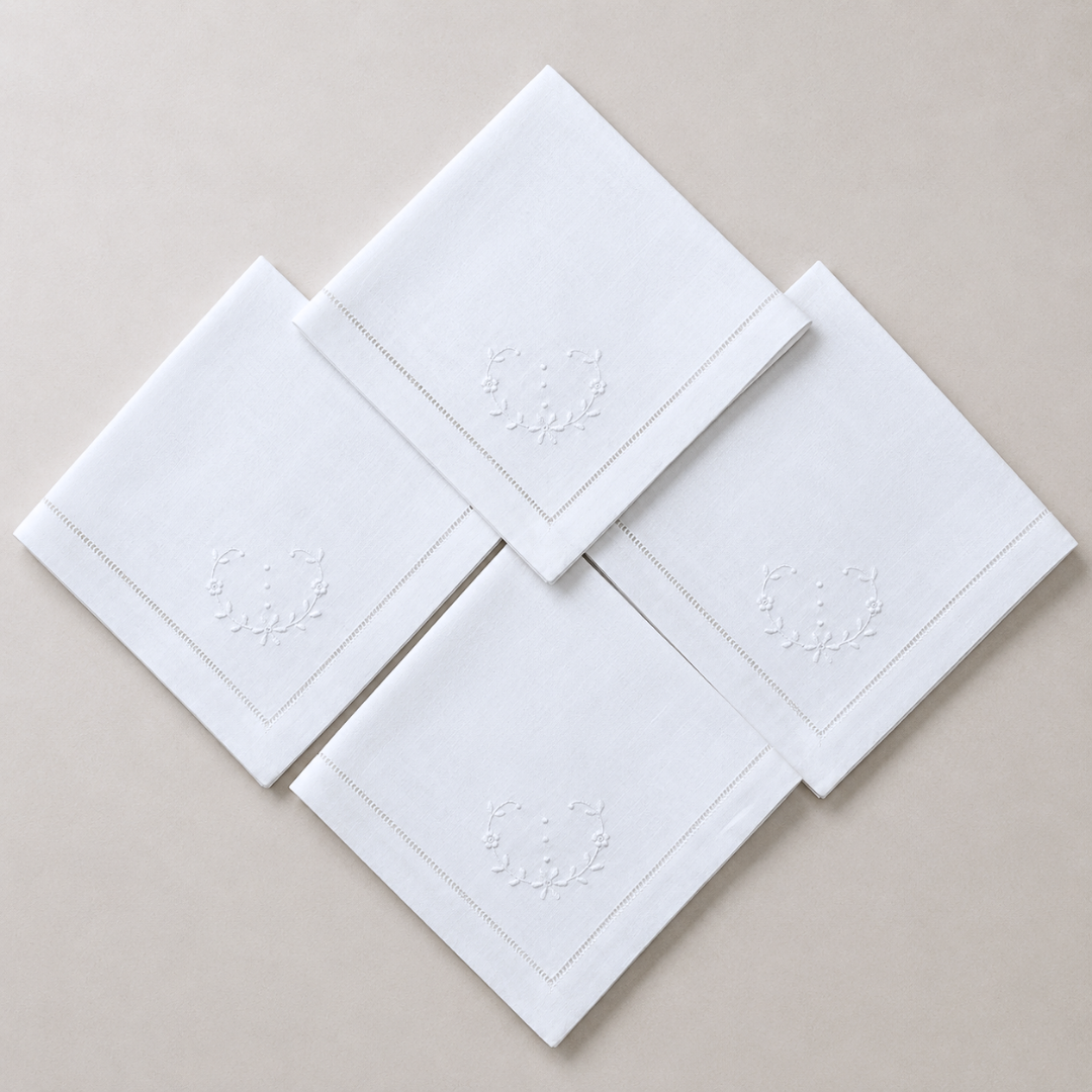 White Embroidered Linen Napkin Set (Pack of 4)