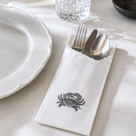 Crab Nakışlı Pamuk Kaşıklık (2'li Set)