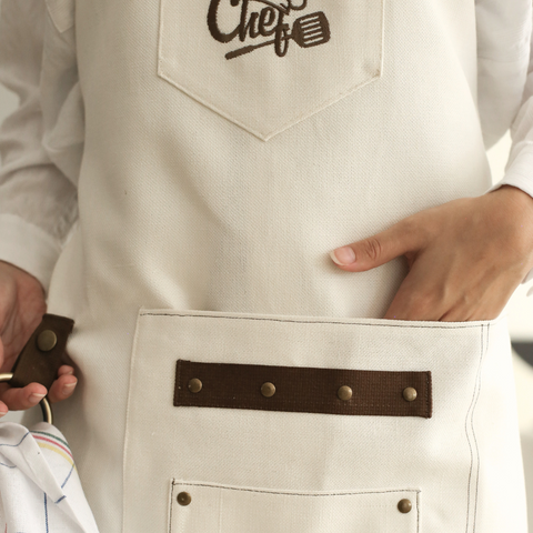 Chef Tasarım Mutfak Önlük Seti Ekru