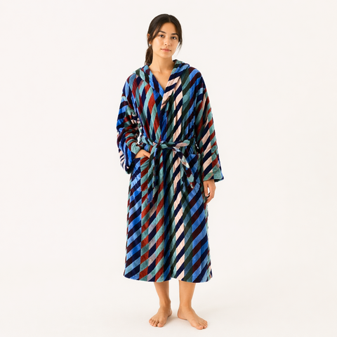 Stripe Premium 100% Cotton Men's Bathrobe Navy