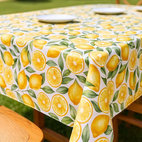 Lemon Woven Linen Stain Resistant Table Cloth