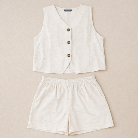 Nora Dokuma Kadın Şortlu Takım Ekru