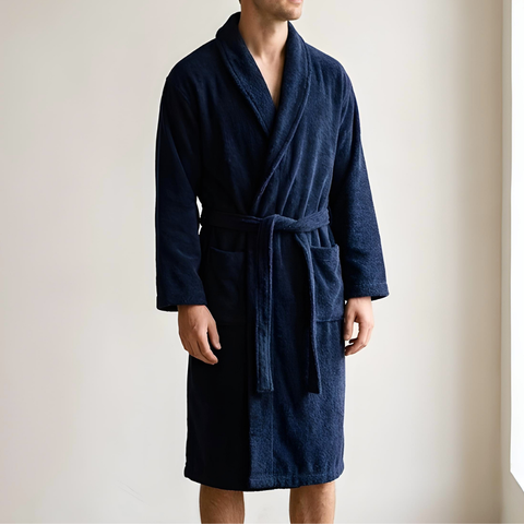Hera %100 Pamuk Unisex Bornoz Gece Mavisi