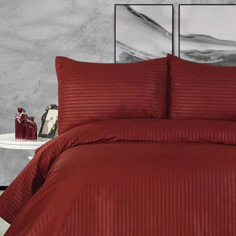 Como Deluxe Cotton Satin Striped Oversized Double Duvet Cover Set Light Pink