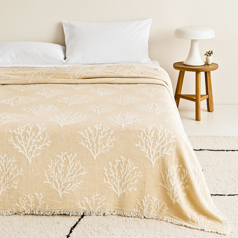 Coral 4 Layer Muslin Double Bedspread Stone