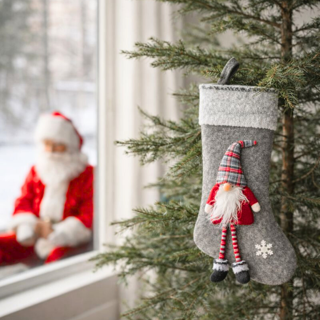 Santa Dekoratif Yılbaşı Çorabı Gri