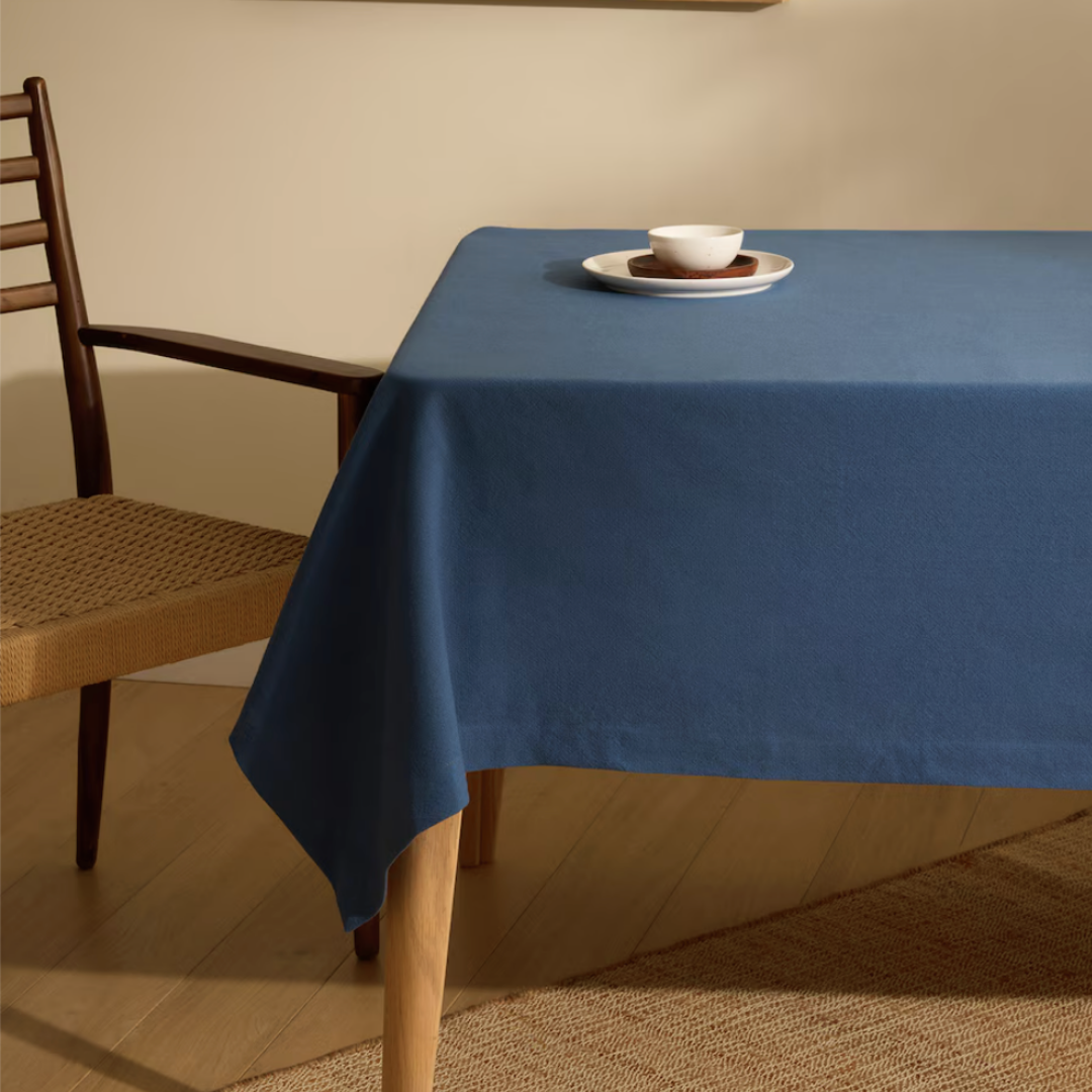 Genoa Woven Linen Stain Resistant Table Cloth Navy Blue