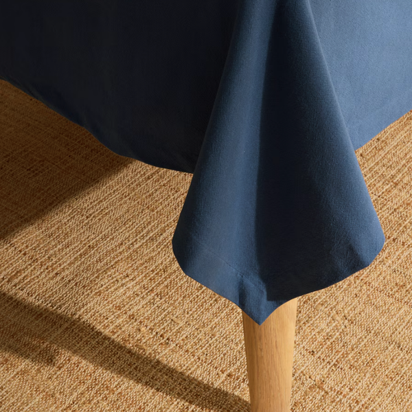 Genoa Woven Linen Stain Resistant Table Cloth Navy Blue