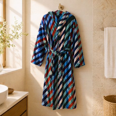 Stripe Premium 100% Cotton Men's Bathrobe Navy