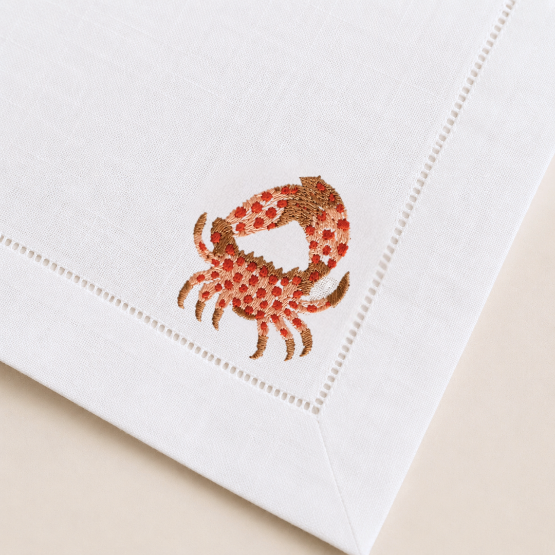 Coral Embroidered Linen Napkin Set (Pack of 4)
