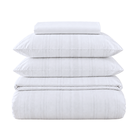 Stripe Premium Pamuk Saten Çift Kişilik Nevresim Takımı 200x220 cm Beyaz