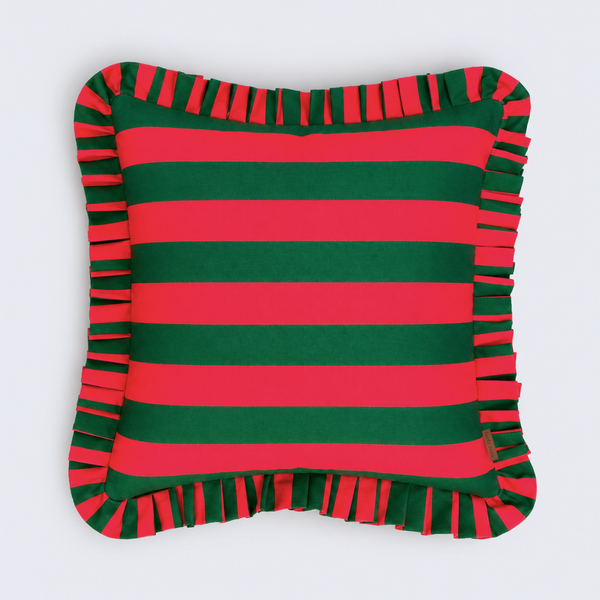 Red & Green Stripe Fırfır Kenarlı Kırlent Kılıfı