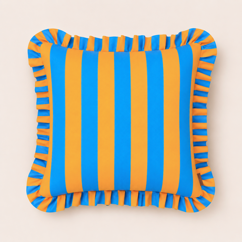 Orange & Blue Stripe Fırfır Kenarlı Kırlent Kılıfı
