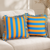 Orange & Blue Stripe Fırfır Kenarlı Kırlent Kılıfı