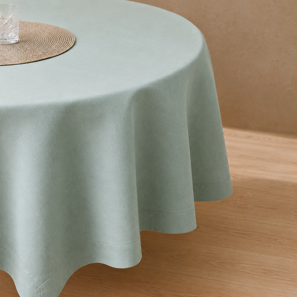 Genoa Woven Linen Stain Resistant Round Table Cloth White