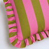 Pink & Green Stripe Fırfır Kenarlı Kırlent Kılıfı