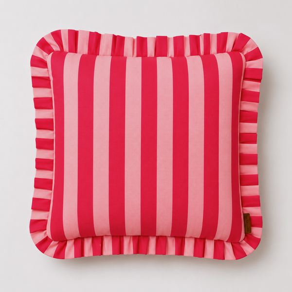 Red & Rose Stripe Fırfır Kenarlı Kırlent Kılıfı