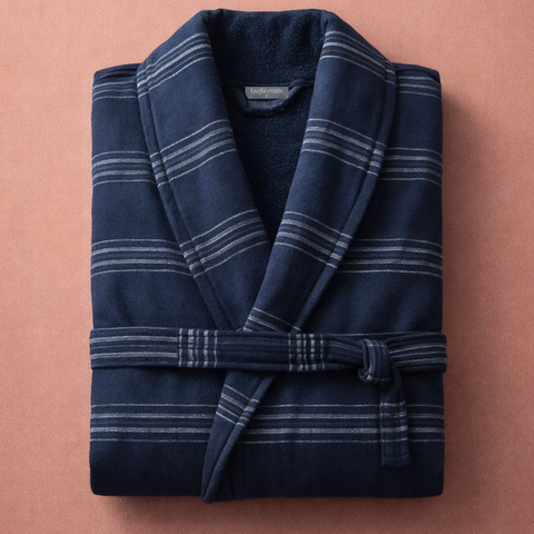 Double Stripe %100 Pamuk Unisex Bornoz Lacivert