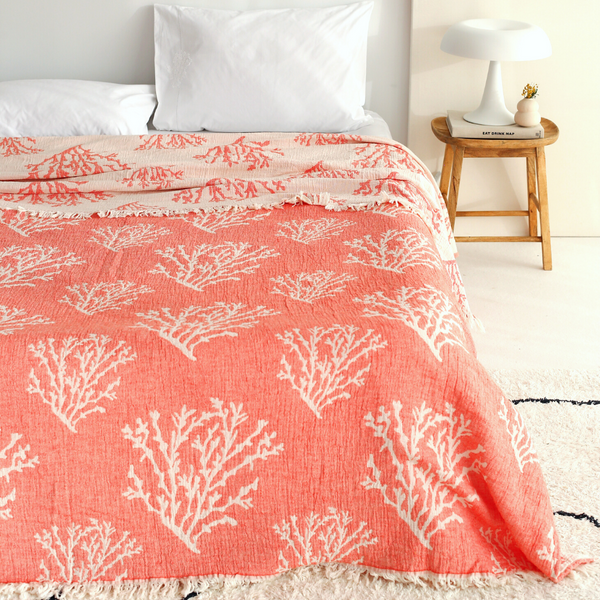 Coral 4 Layer Muslin Double Bedspread Coral