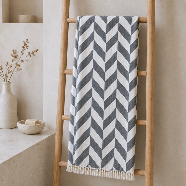 Stripe Throw Cotton Loincloth Smoked-White 100x170 cm