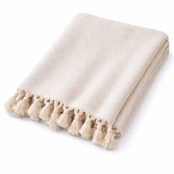 Laura Cotton Throw Blanket - Blanket Cream
