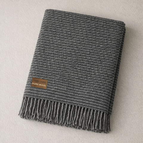 Woolmark Single Person Pure Wool Blanket Checked Mustard