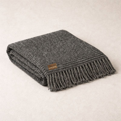 Woolmark Single Person Pure Wool Blanket Checked Mustard